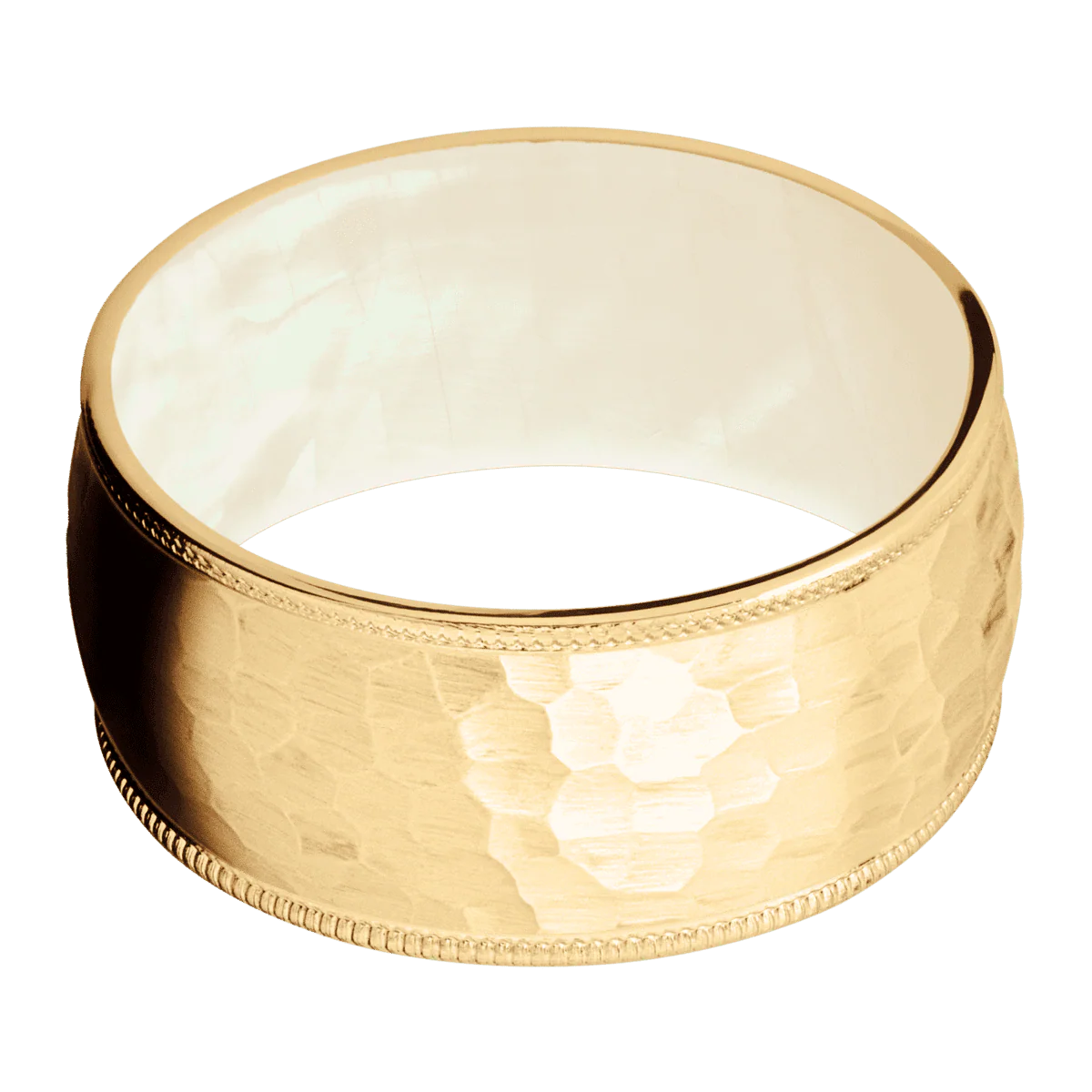 14K Yellow Gold + Hammer Finish + Freshwater Mother of Pearl - Image 3