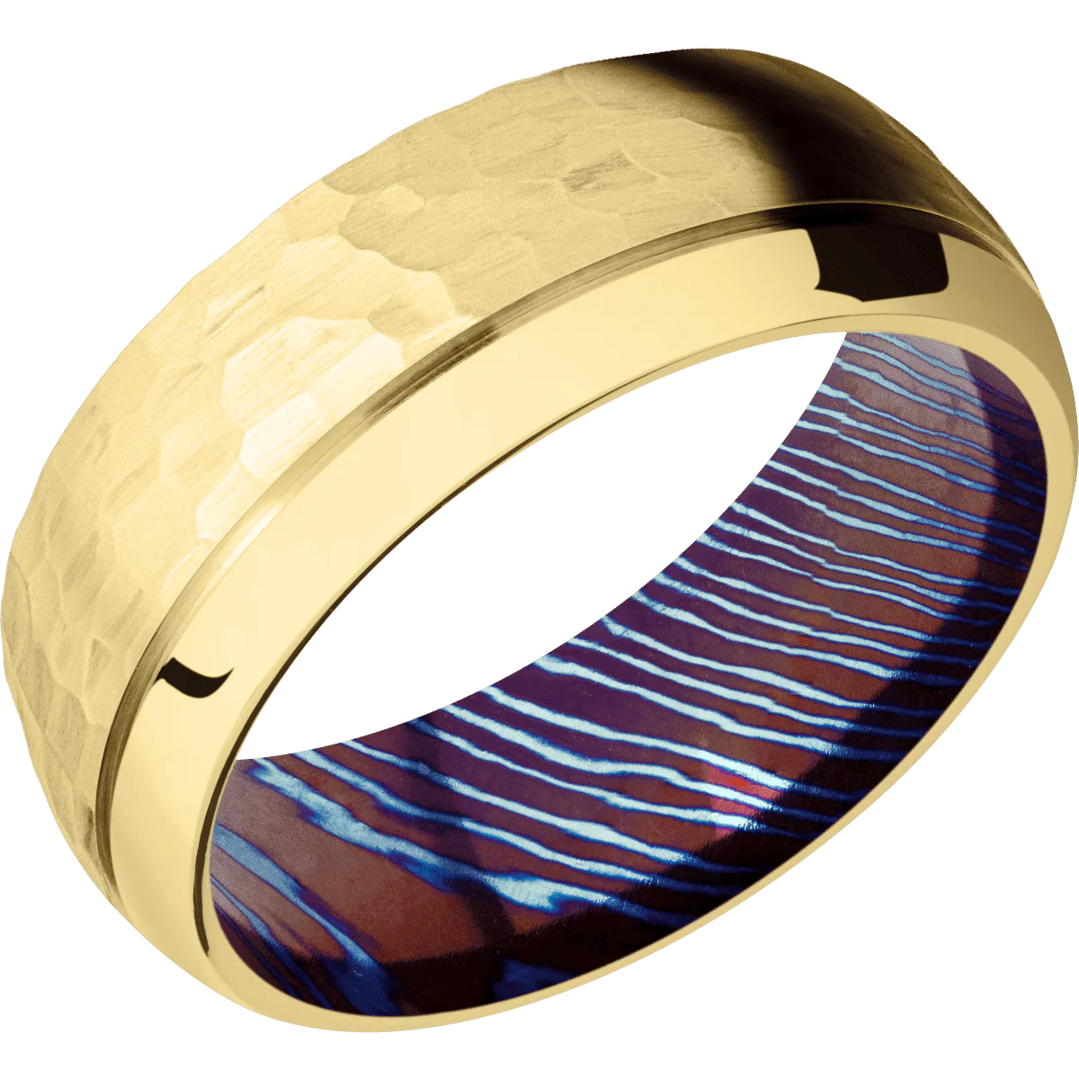 14K Yellow Gold + Hammer , Polish Finish + Titanium Damascus - Image 2