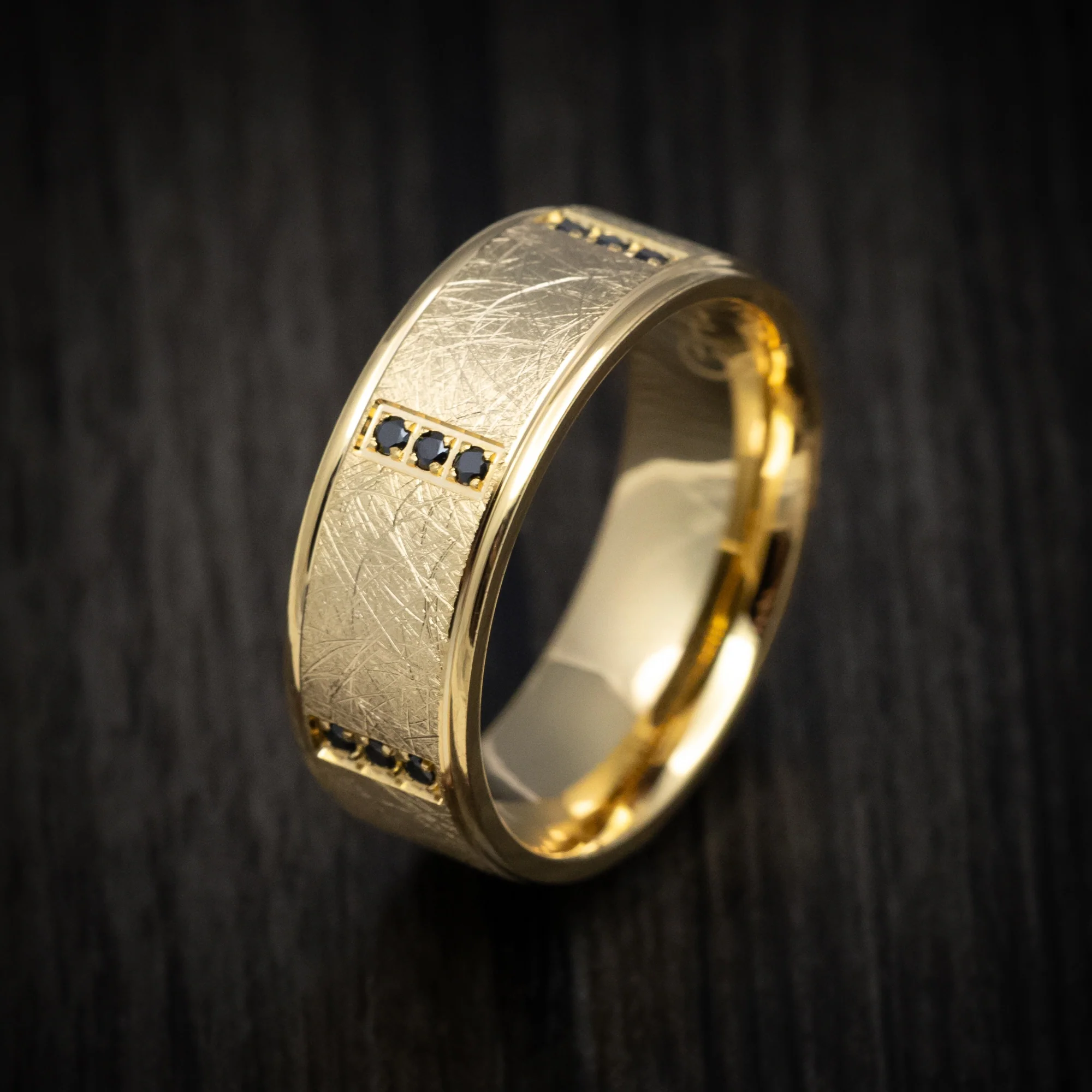 14K Yellow Gold Men's Ring with Black Diamonds - Image 3