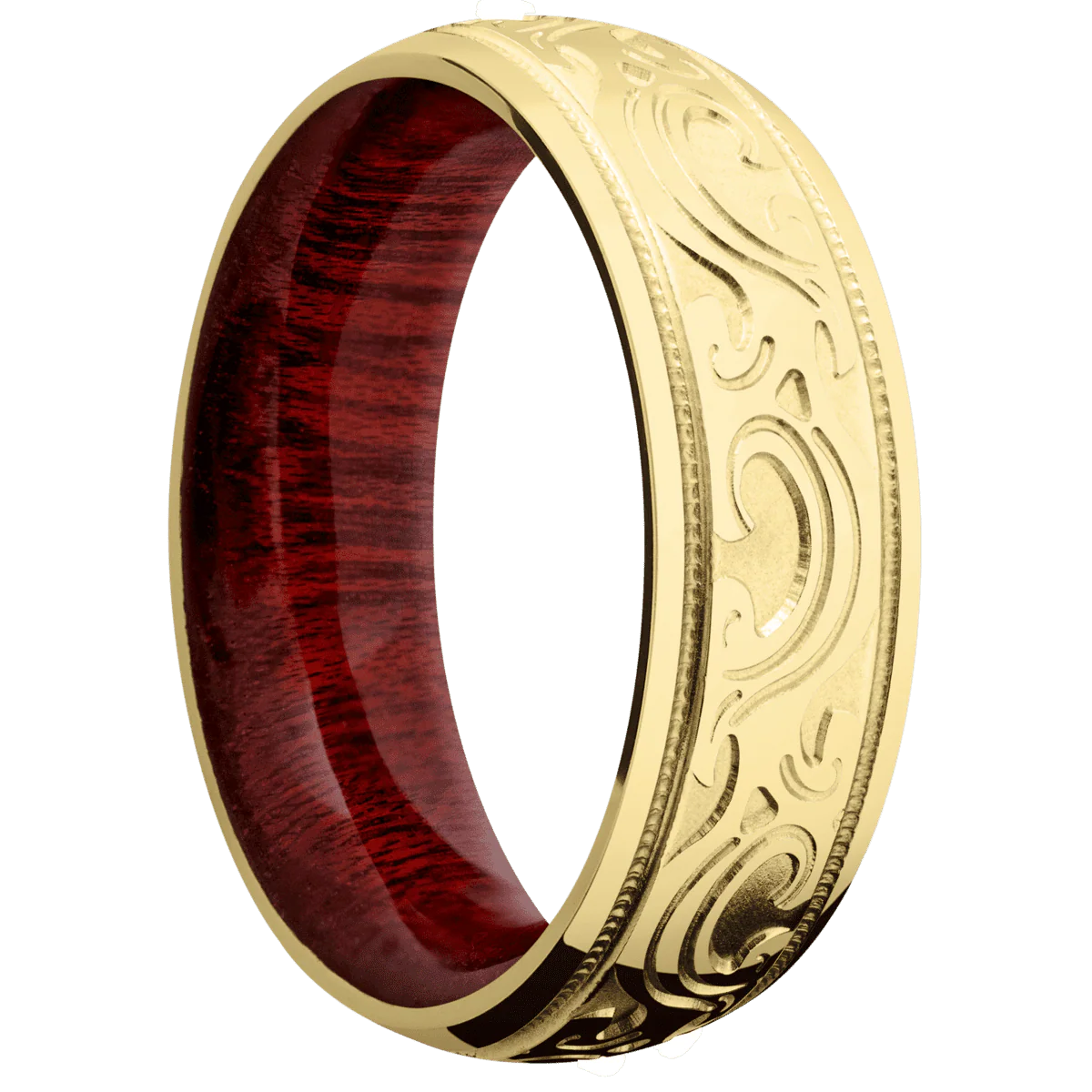 14K Yellow Gold + Polish Finish + Blood Wood