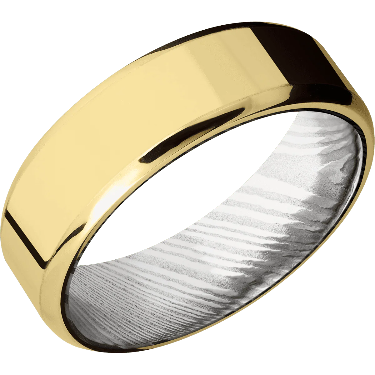 14K Yellow Gold + Polish , Polish Finish + Damascus - Image 2