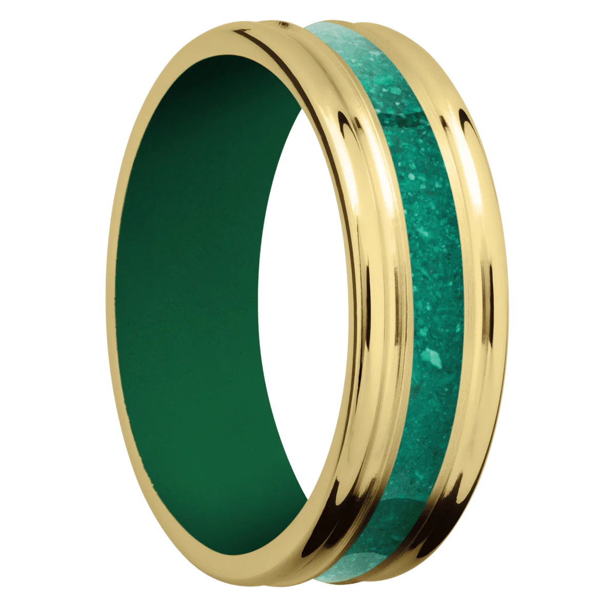 14K Yellow Gold + Satin , Polish Finish + Green