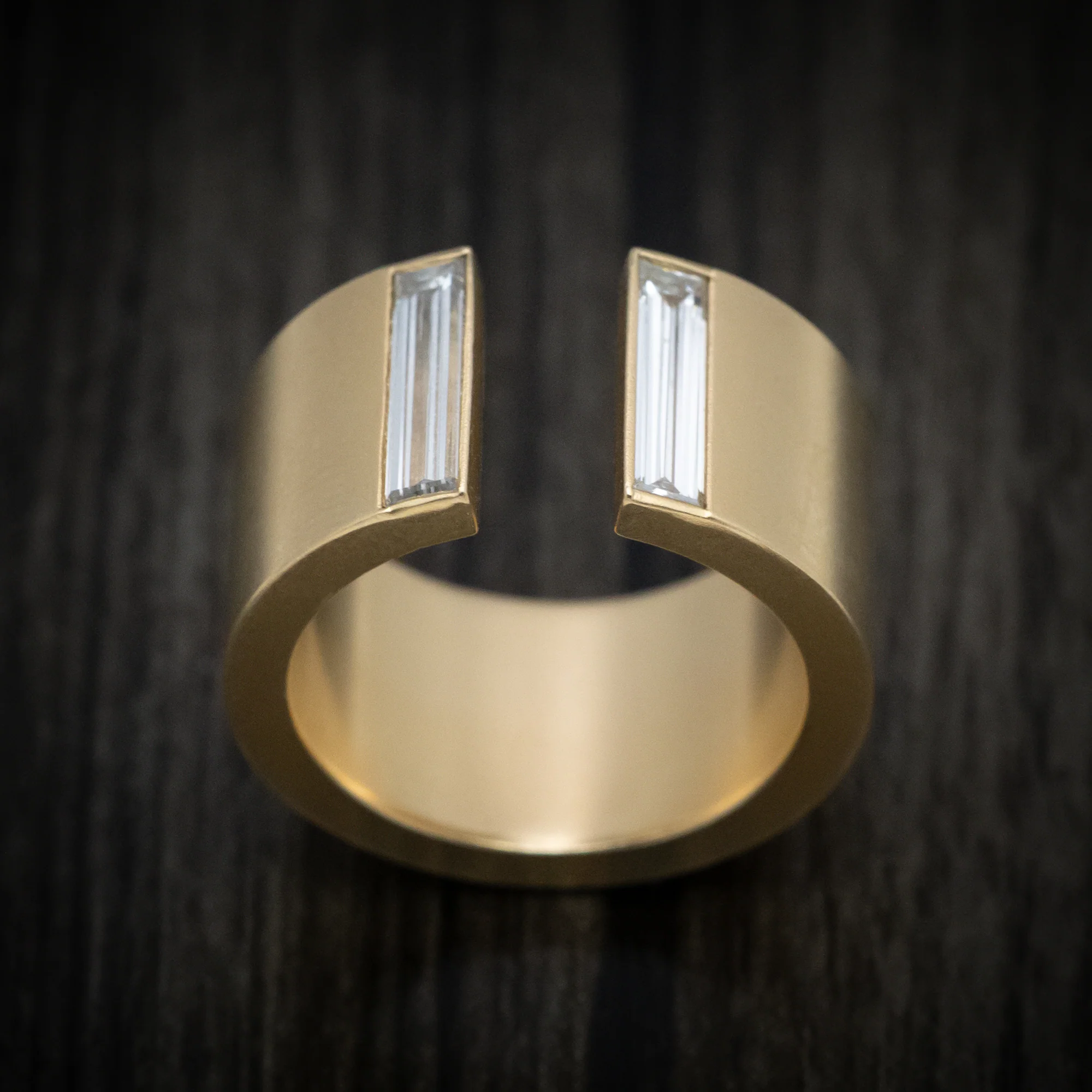 14K Yellow Gold Open Shank Thick Band with Natural Baguette Diamonds - Image 2