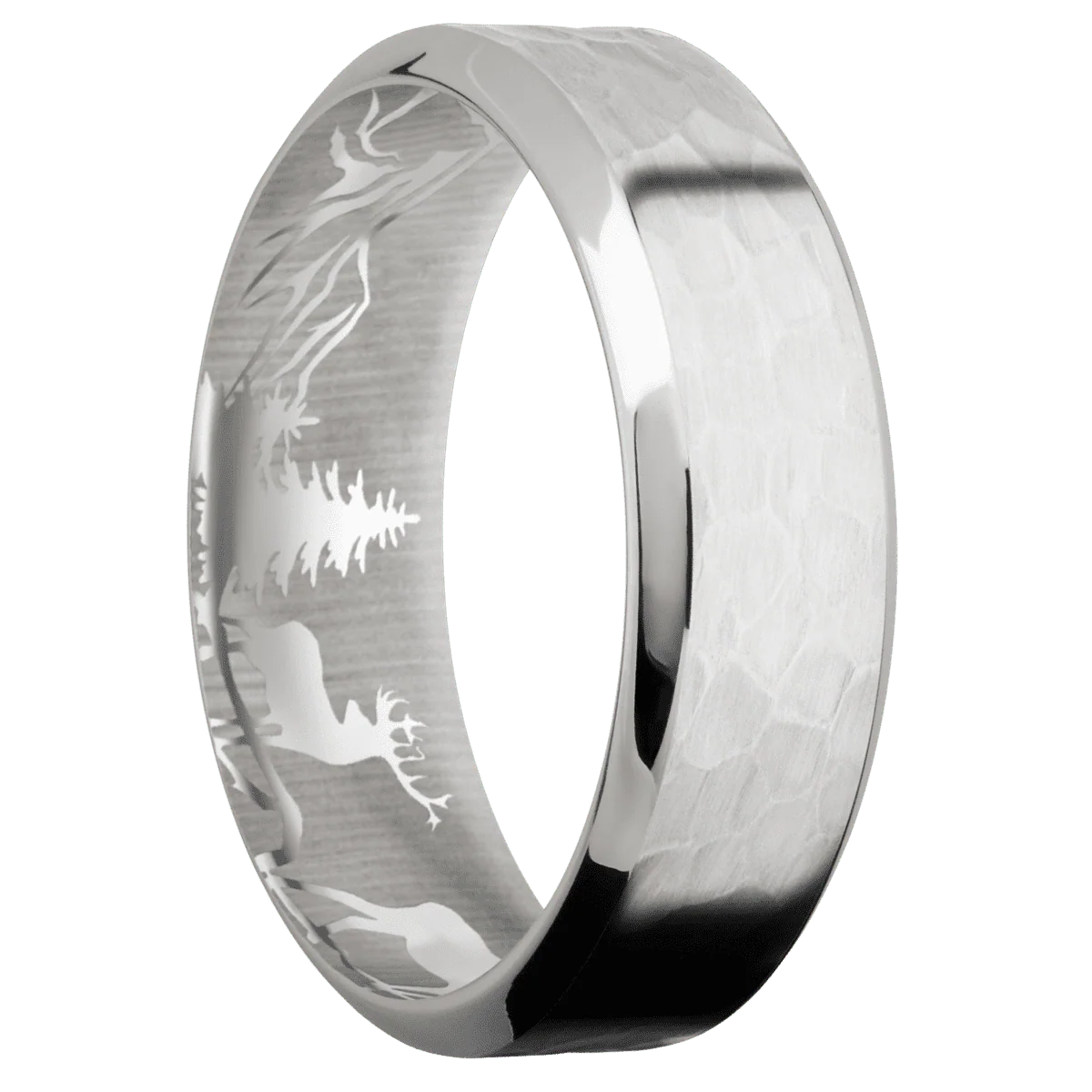 18K White Gold + Hammer , Polish Finish