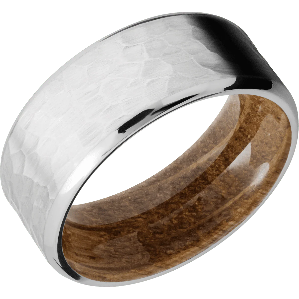 18K White Gold + Hammer , Polish Finish + Whiskey Barrel - Image 2