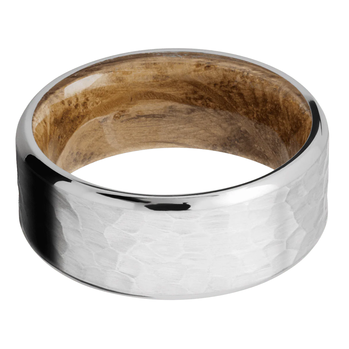 18K White Gold + Hammer , Polish Finish + Whiskey Barrel - Image 3