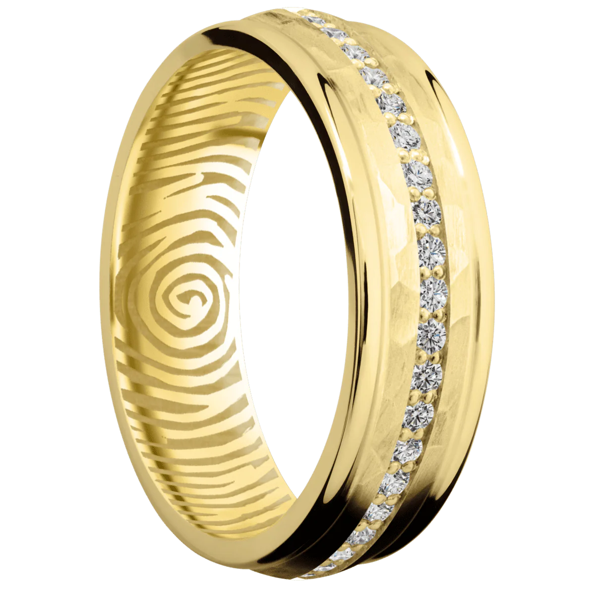 18K Yellow Gold + Hammer , Polish Finish