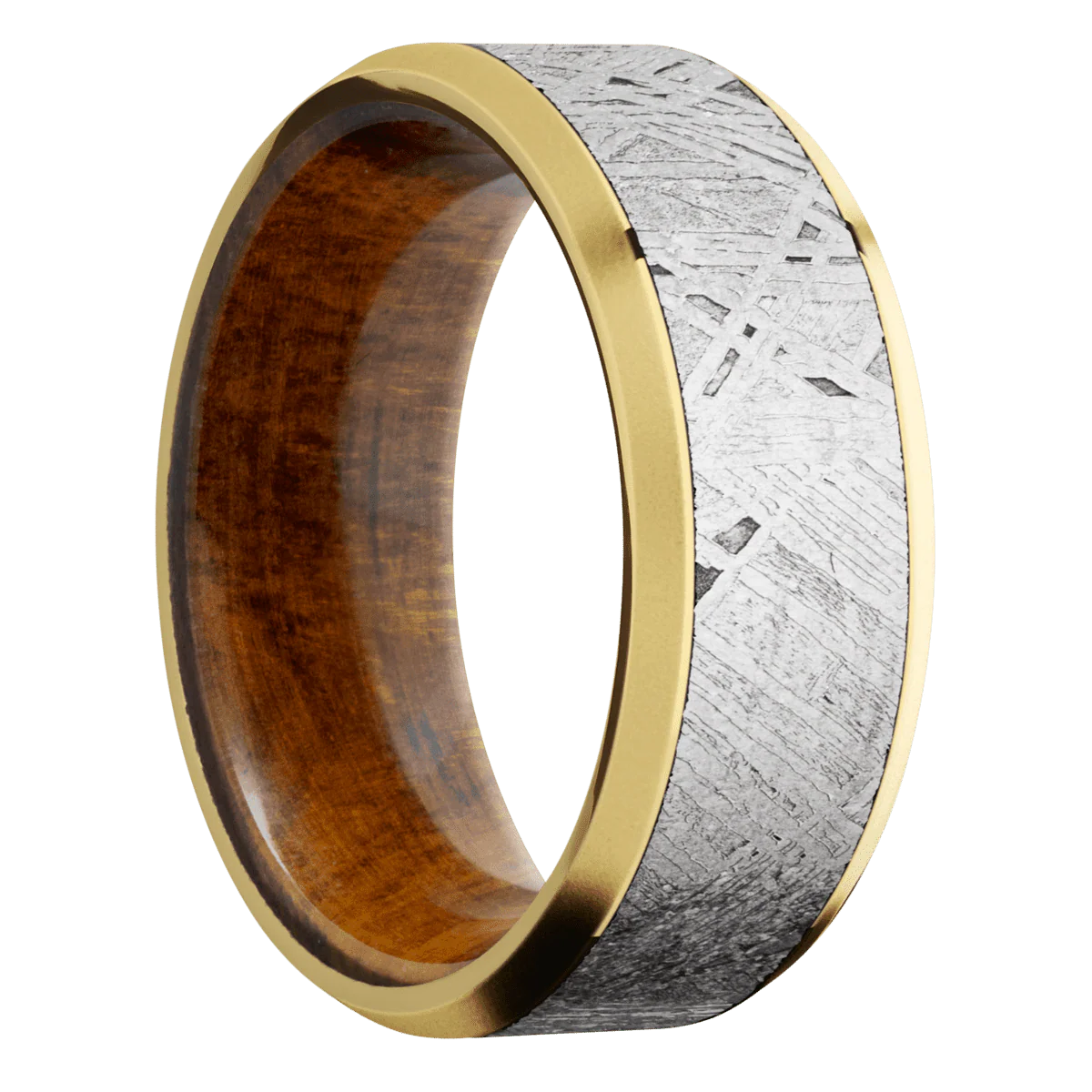 18K Yellow Gold + Polish , Bead Finish + Desert Iron Wood