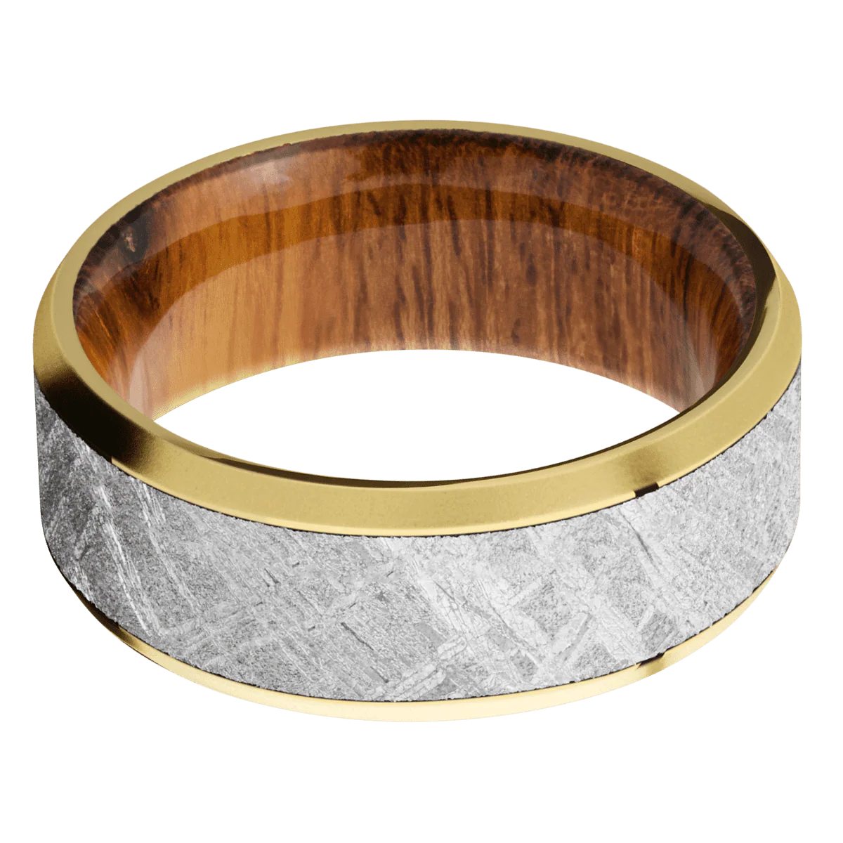 18K Yellow Gold + Polish , Bead Finish + Desert Iron Wood - Image 3