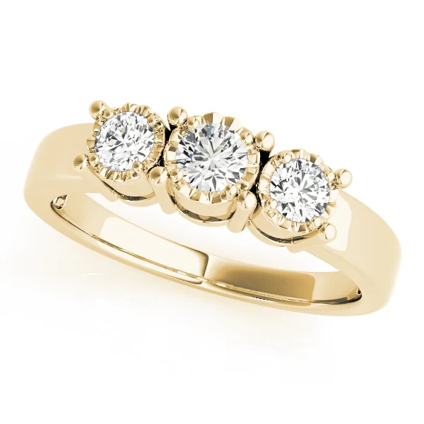 18K Yellow Gold Three Stone Round Diamond Engagement Ring