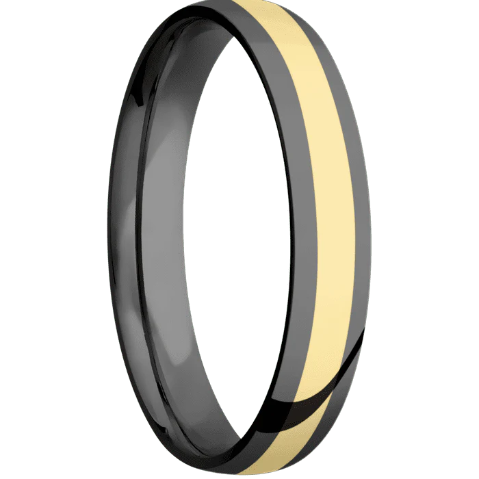 4mm wide Domed Black Titanium Ring with Polish Finish / One 2mm Centered 14k Yellow Gold Inlay with Polish Finish - Image 2