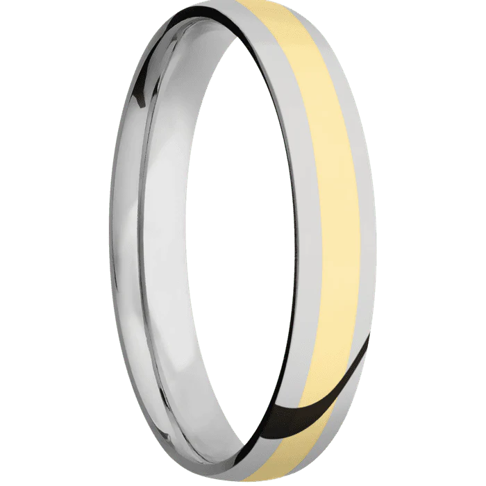 4mm wide Domed Titanium Ring with Polish Finish / One 2mm Centered 14k Yellow Gold Inlay with Polish Finish - Image 2