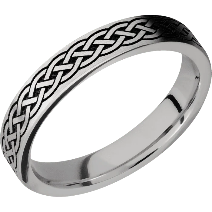 4mm wide Flat Palladium Silver Ring with Satin Finish / Celtic 9 Design