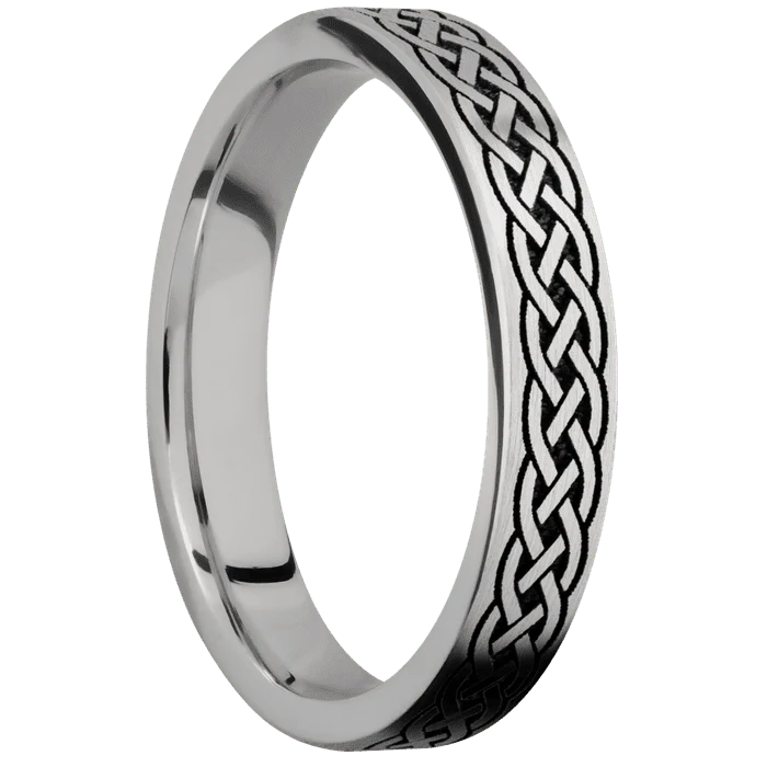 4mm wide Flat Palladium Silver Ring with Satin Finish / Celtic 9 Design - Image 2