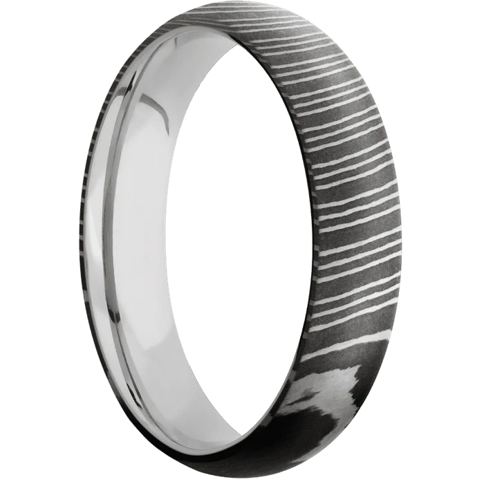 5mm wide Domed Damascus Steel Ring with Acid Damascus Finish / Titanium Sleeve - Image 2