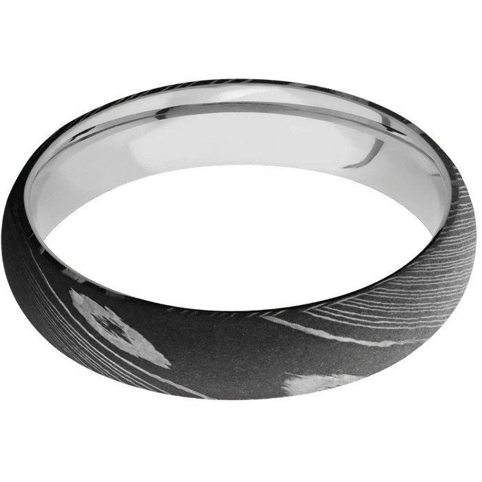 5mm wide Domed Damascus Steel Ring with Acid Damascus Finish / Titanium Sleeve - Image 3