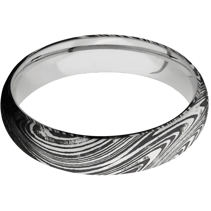 5mm wide Domed Marble Damascus Steel Ring with Tumble Kuro Damascus Finish / Titanium Sleeve - Image 3
