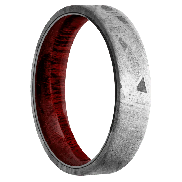 5mm wide Flat Meteorite Ring / Blood Wood Sleeve - Image 2