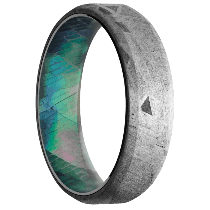 6mm wide Beveled Meteorite Ring / Black Mother of Pearl Sleeve - Image 2