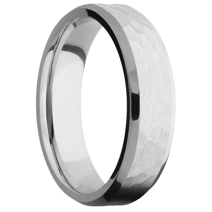 6mm wide Beveled Palladium Silver Ring with Hammer Finish - Image 2