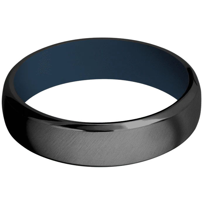 6mm wide Domed Bevel Black Zirconium Ring with Angle Satin Finish / Navy Blue Cerakote Sleeve - Image 3