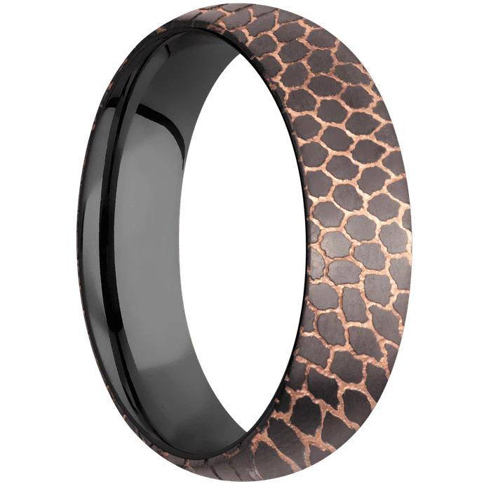 6mm wide Domed Darkened Superconductor Ring with Bead Blast Etched Superconductor Finish / Black Titanium Sleeve - Image 2
