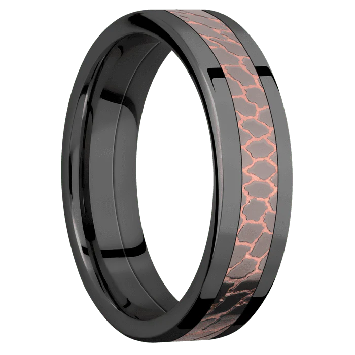 6mm wide Flat Black Titanium Ring with Polish Finish / One 3mm Centered Superconductor Inlay with Polish Etched Superconductor Finish - Image 2