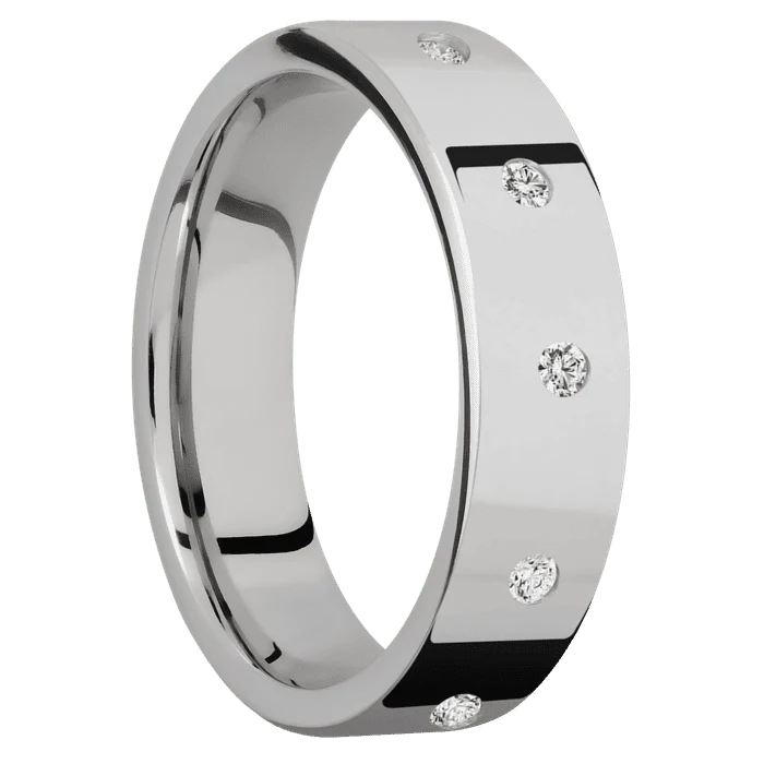 6mm wide Flat Titanium Ring with Polish Finish / 5 Round .03 carat Standard Lab Grown Diamond Flush-Set Gemstones - Image 2