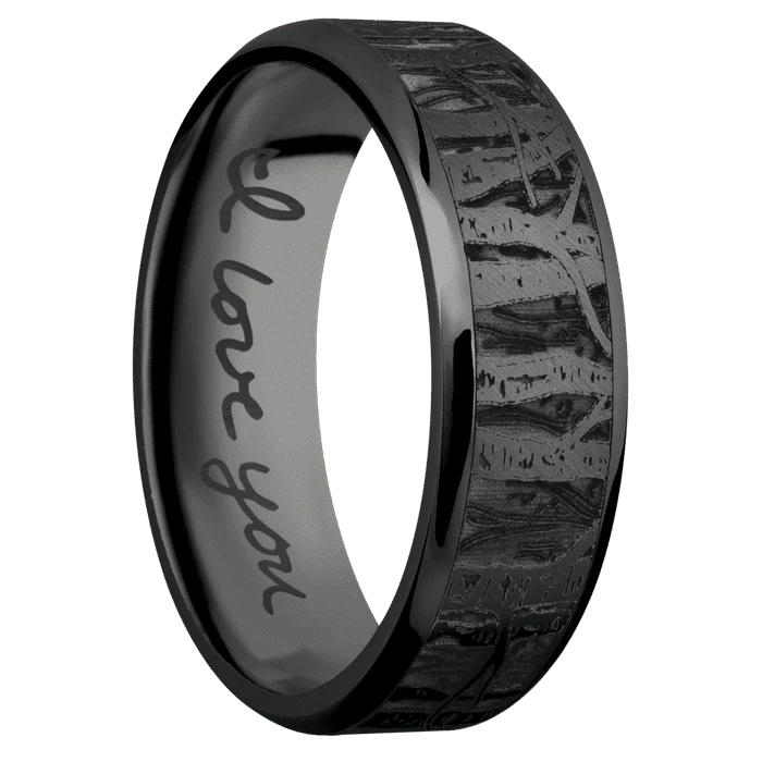7mm wide Beveled Black Titanium Ring with Angle Satin Finish / Aspen Design / None Interior Pattern - Image 2