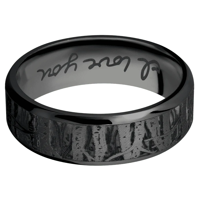7mm wide Beveled Black Titanium Ring with Angle Satin Finish / Aspen Design / None Interior Pattern - Image 3