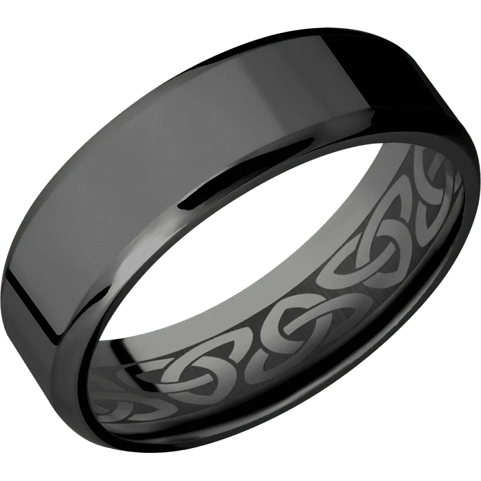 7mm wide Beveled Black Titanium Ring with Polish Finish / None Interior Pattern