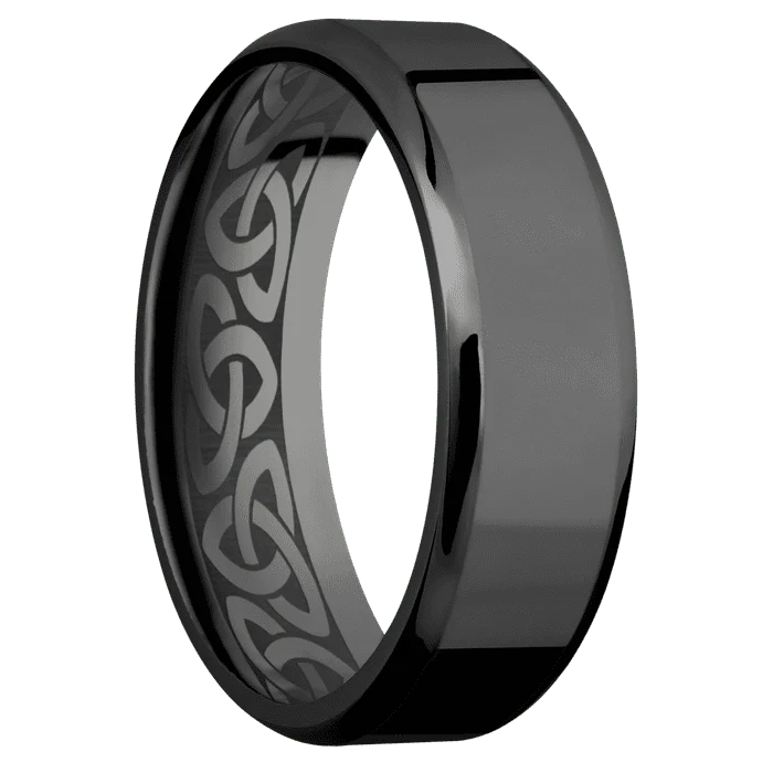 7mm wide Beveled Black Titanium Ring with Polish Finish / None Interior Pattern - Image 2