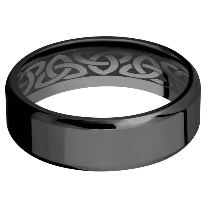 7mm wide Beveled Black Titanium Ring with Polish Finish / None Interior Pattern - Image 3