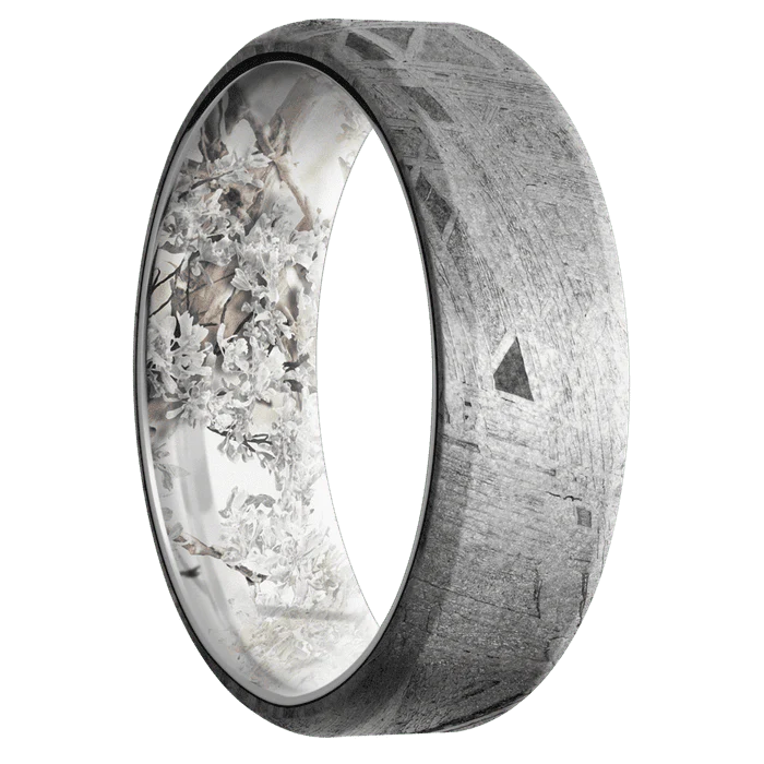 7mm wide Beveled Meteorite Ring / Kings Snow Camo Sleeve - Image 2