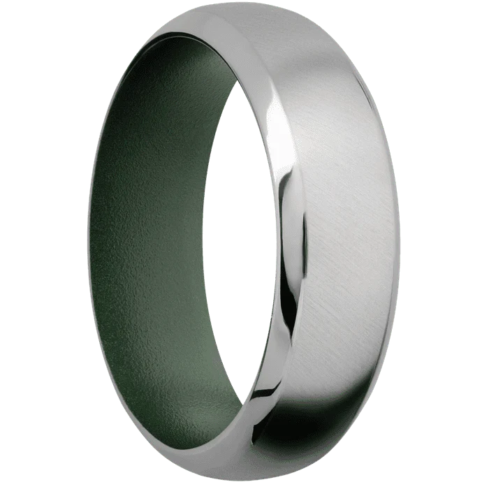 7mm wide Domed Bevel Titanium Ring with Angle Satin Finish / Highland Green Cerakote Sleeve - Image 2