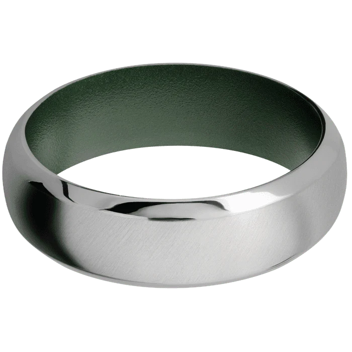 7mm wide Domed Bevel Titanium Ring with Angle Satin Finish / Highland Green Cerakote Sleeve - Image 3