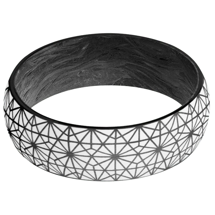 7mm wide Domed Black Zirconium Ring with Satin Finish / Celestial Design and Snow White Cerakote Accents / Forged Carbon Fiber Sleeve - Image 3