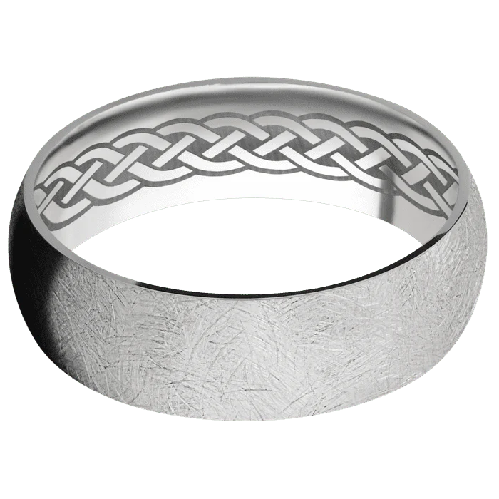 7mm wide Domed Cobalt Chrome Ring with Distressed Finish / None Interior Pattern - Image 3