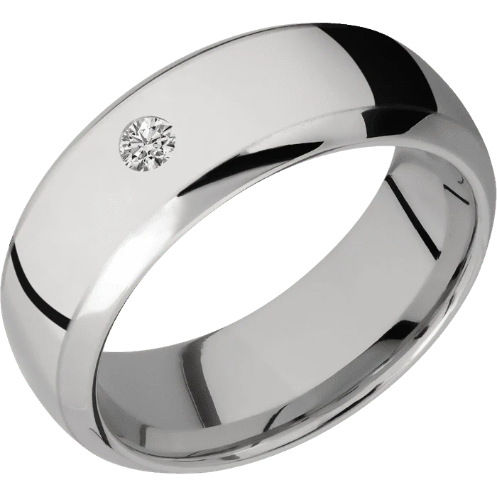 8mm wide Domed Bevel Titanium Ring with Polish Finish / 1 Round .1 carat Standard Lab Grown Diamond Flush-Set Gemstones