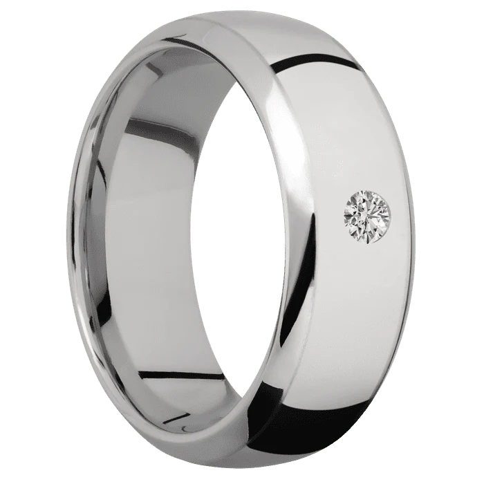 8mm wide Domed Bevel Titanium Ring with Polish Finish / 1 Round .1 carat Standard Lab Grown Diamond Flush-Set Gemstones - Image 2