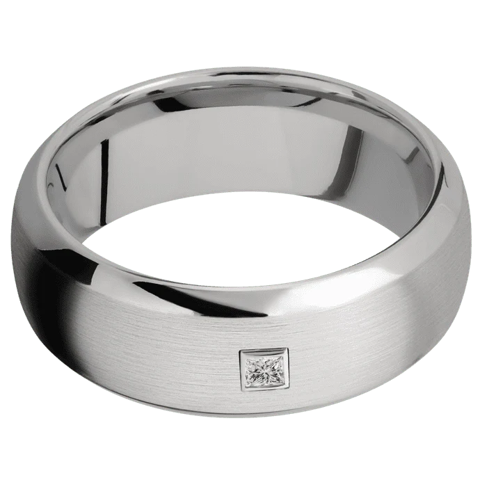 8mm wide Domed Bevel Titanium Ring with Satin Finish / 1 Princess .06 carat Diamond Bezel-Set Gemstones - Image 3