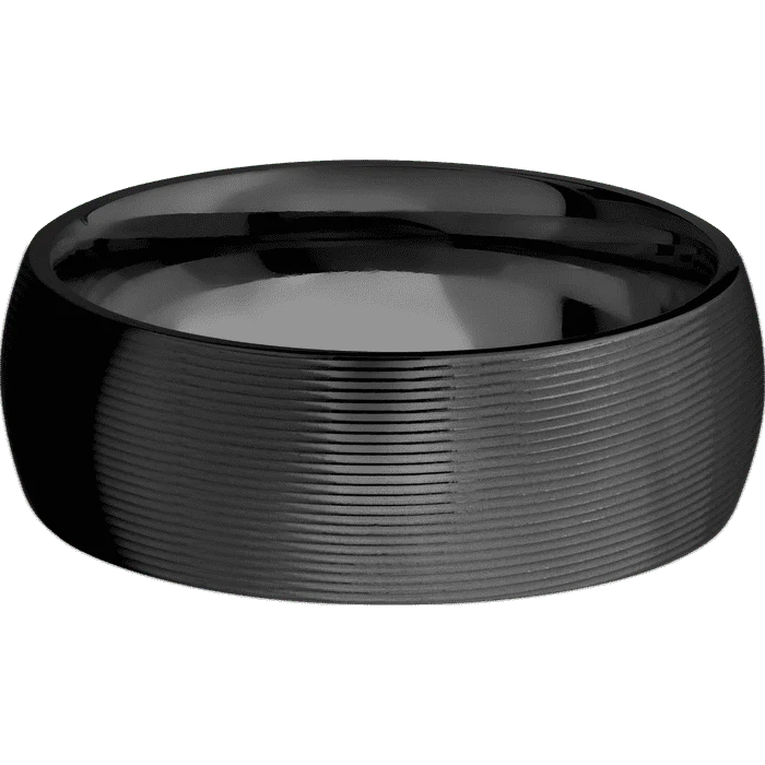 8mm wide Domed Black Zirconium Ring with Machine Finish - Image 3