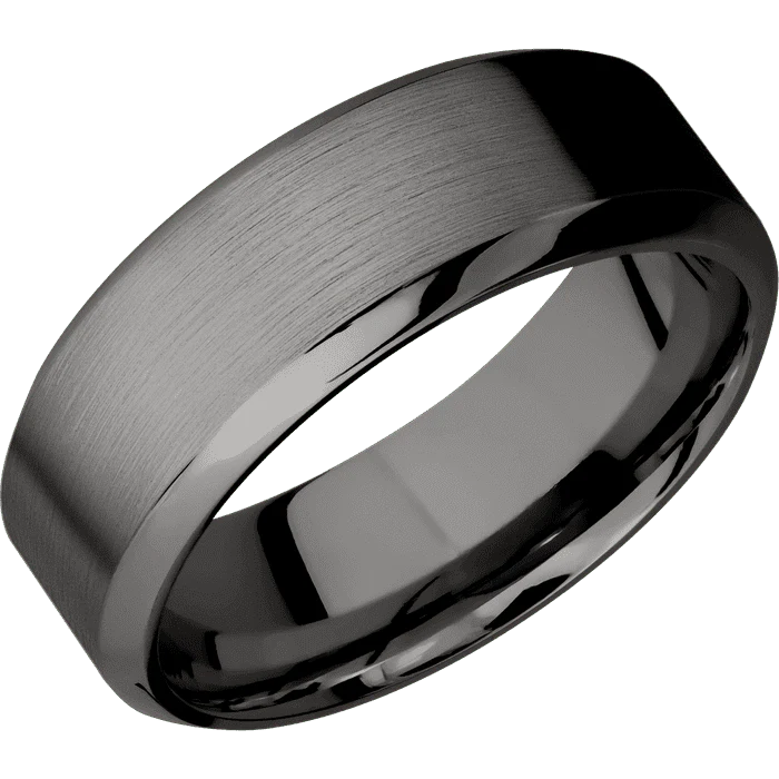 8mm wide High Bevel Darkened Tantalum Ring with Satin Finish