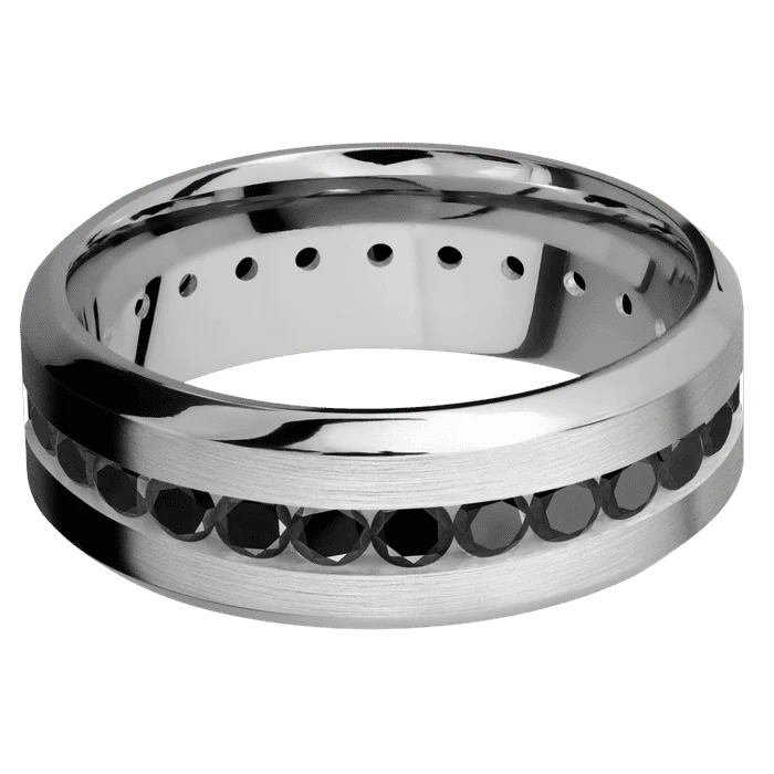 8mm wide High Bevel Titanium Ring with Satin Finish / Eternity Round .07 carat Black Diamond Channel-Set Gemstones - Image 3