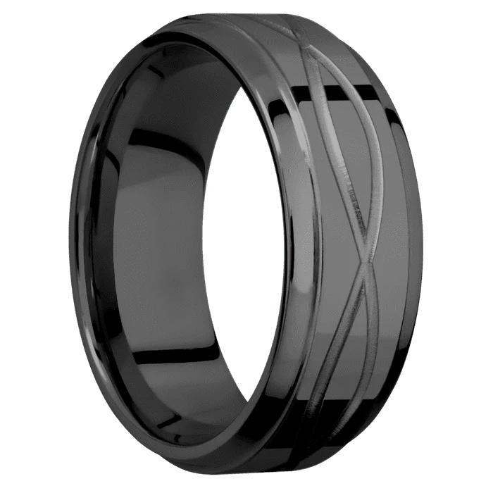 8mm wide Stepped Bevel Black Titanium Ring with Polish Finish / Infinity Design - Image 2