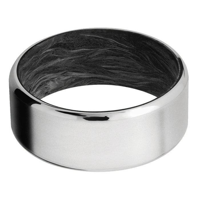 9mm wide Beveled Inconel Ring with Bead Blast Finish / Forged Carbon Fiber Sleeve - Image 3