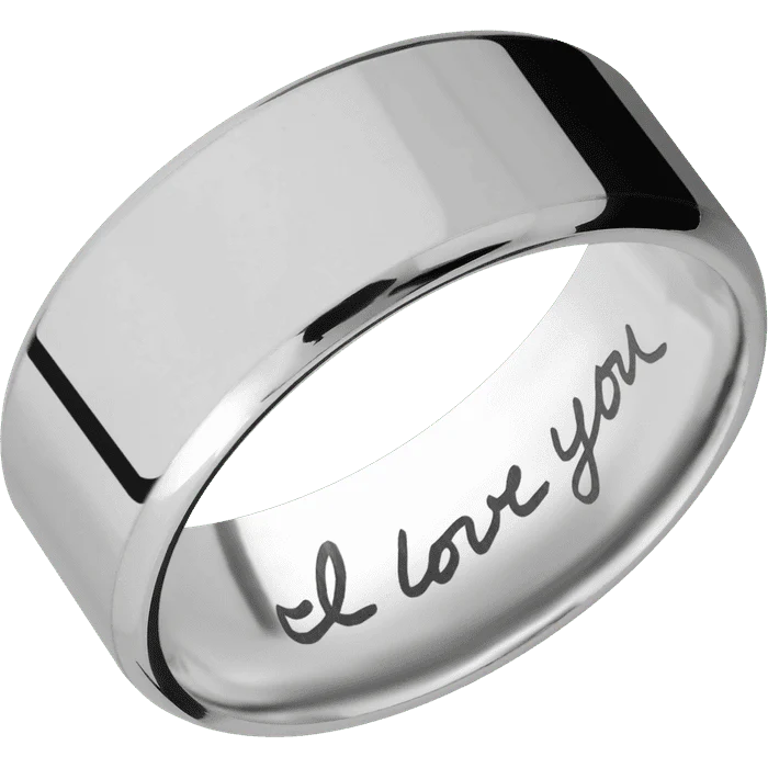 9mm wide Beveled Titanium Ring with Polish Finish / None Interior Pattern