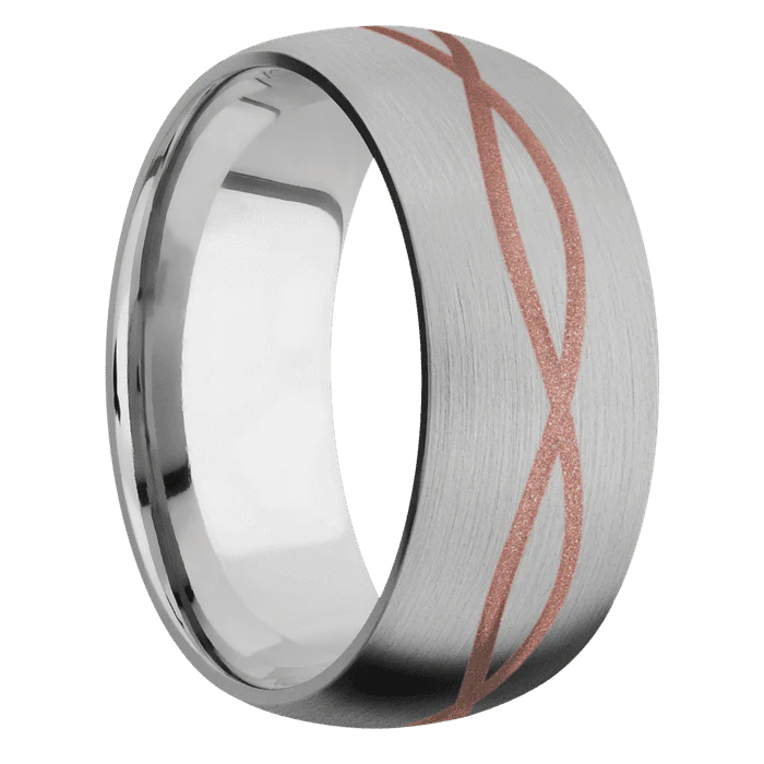 9mm wide Domed Titanium Ring with Satin Finish / Infinity Design and Rose Gold Cerakote Accents - Image 2