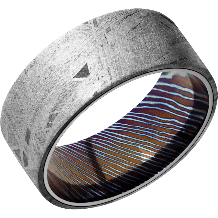 9mm wide Flat Meteorite Ring / Kuro-Ti Sleeve
