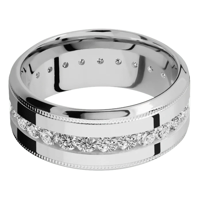 9mm wide High Bevel Milgrain Platinum Ring with Polish Finish / Eternity Round .07 carat Standard Lab Grown Diamond Channel-Set Gemstones - Image 3